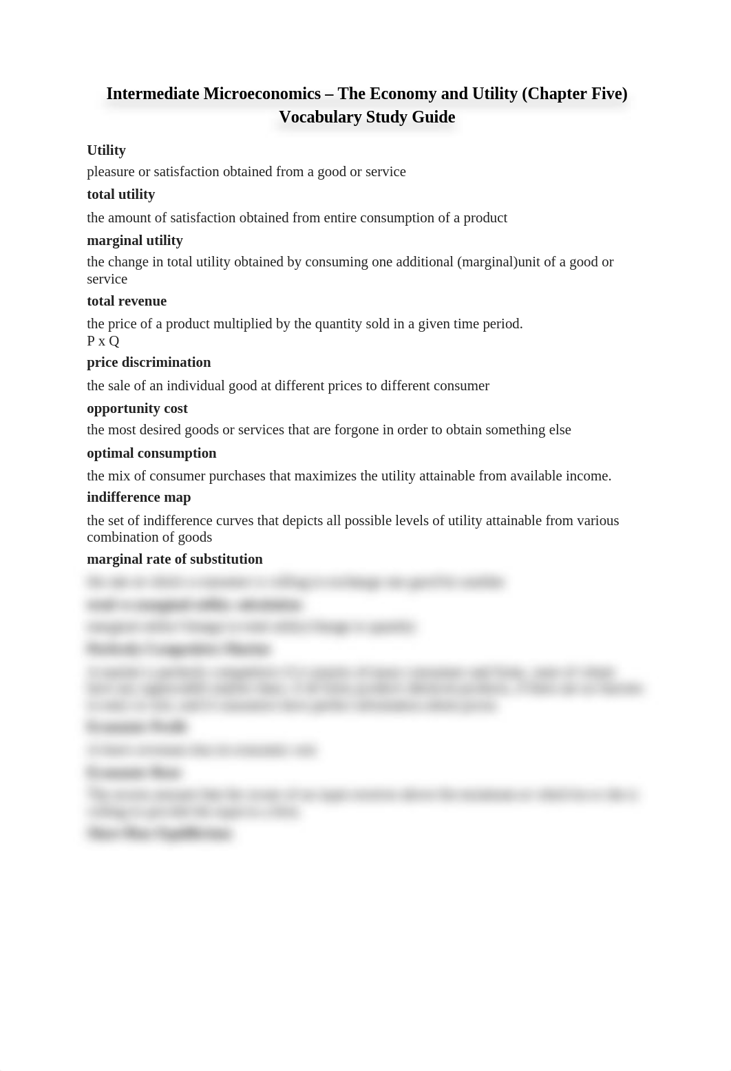 Intermediate Microeconomics - The Economy and Utility (Chapter Five) Vocabulary Study Guide_d1stnqq1vax_page1