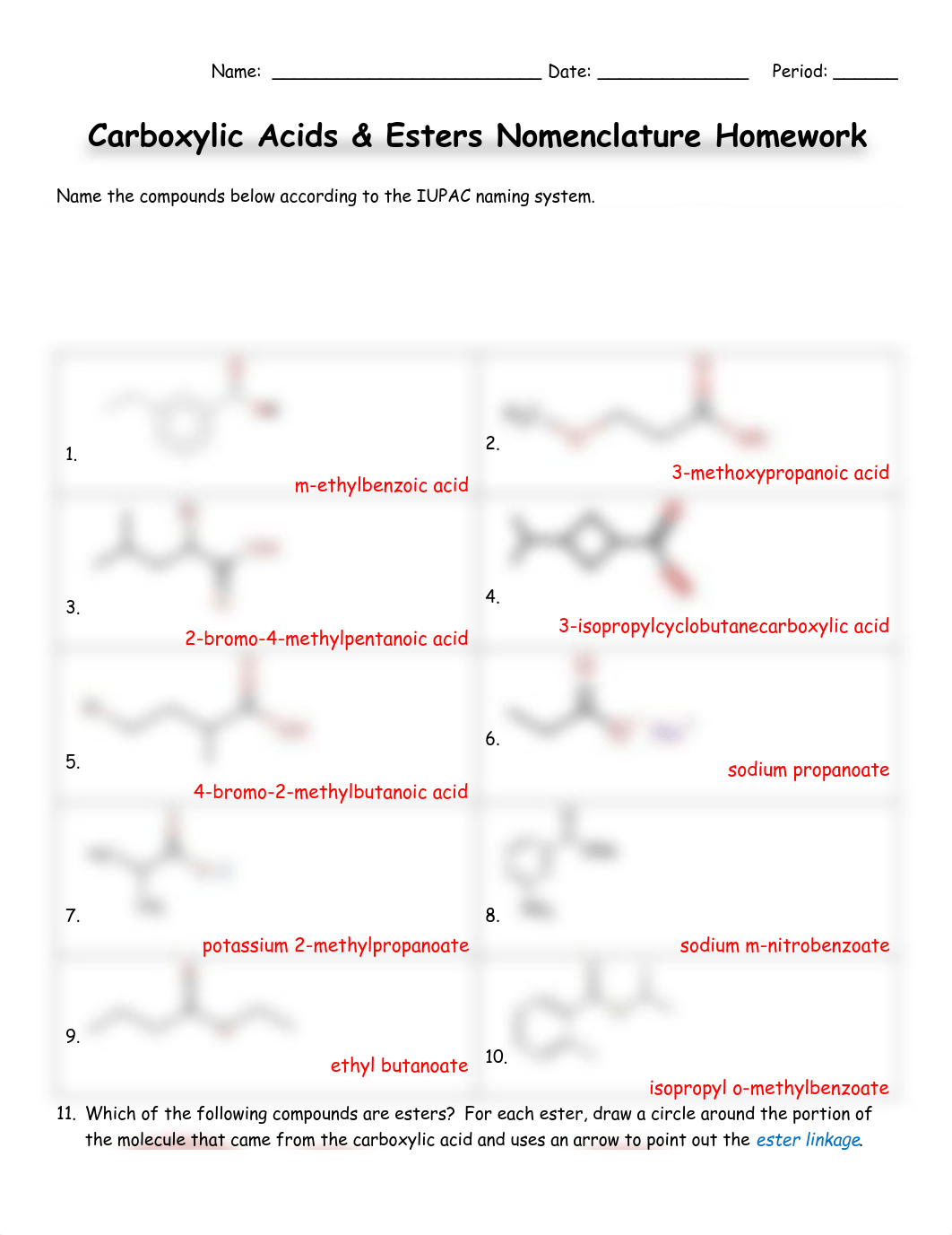 WS2KEY - Naming Carboxylic Acids & Esters HW Key.pdf_d1texjp67p2_page1