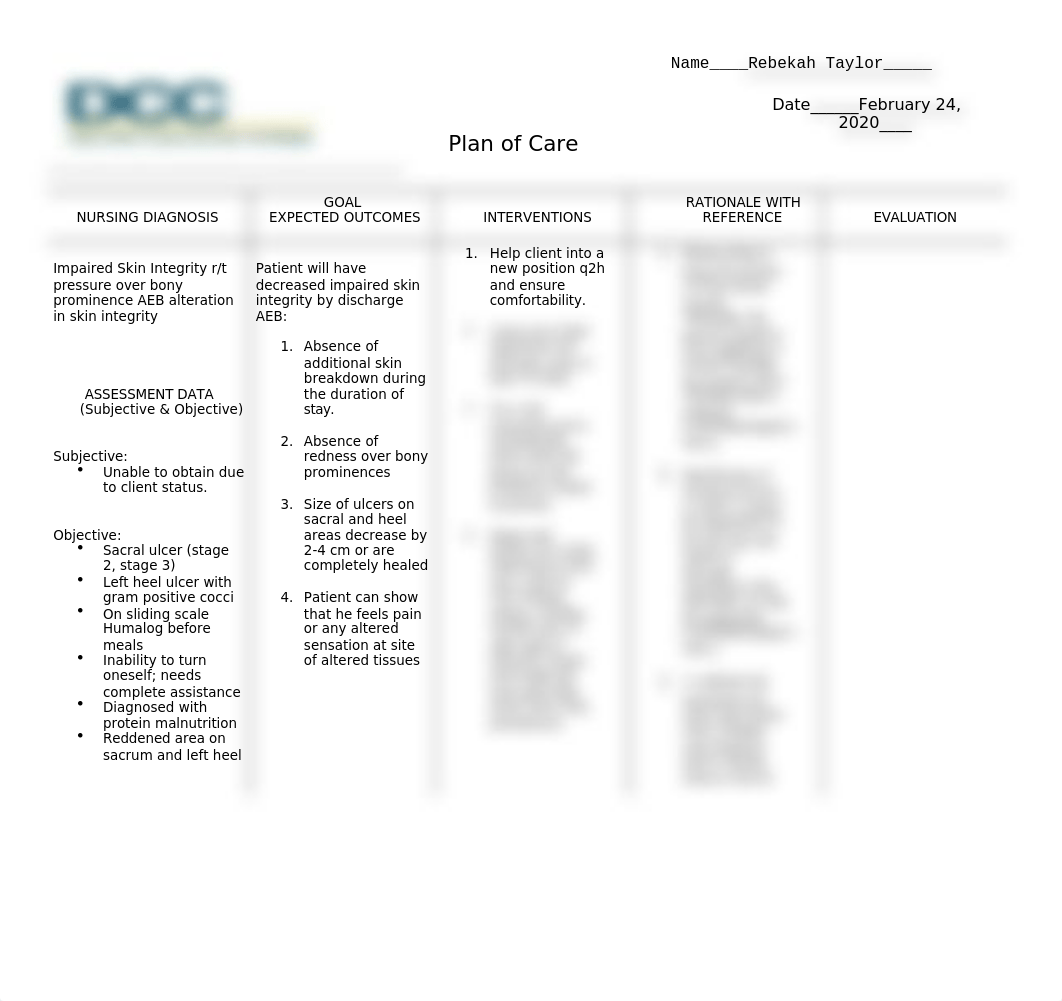 Care Plan Impaired SKin Integrity.docx_d1tl8c6otm5_page1