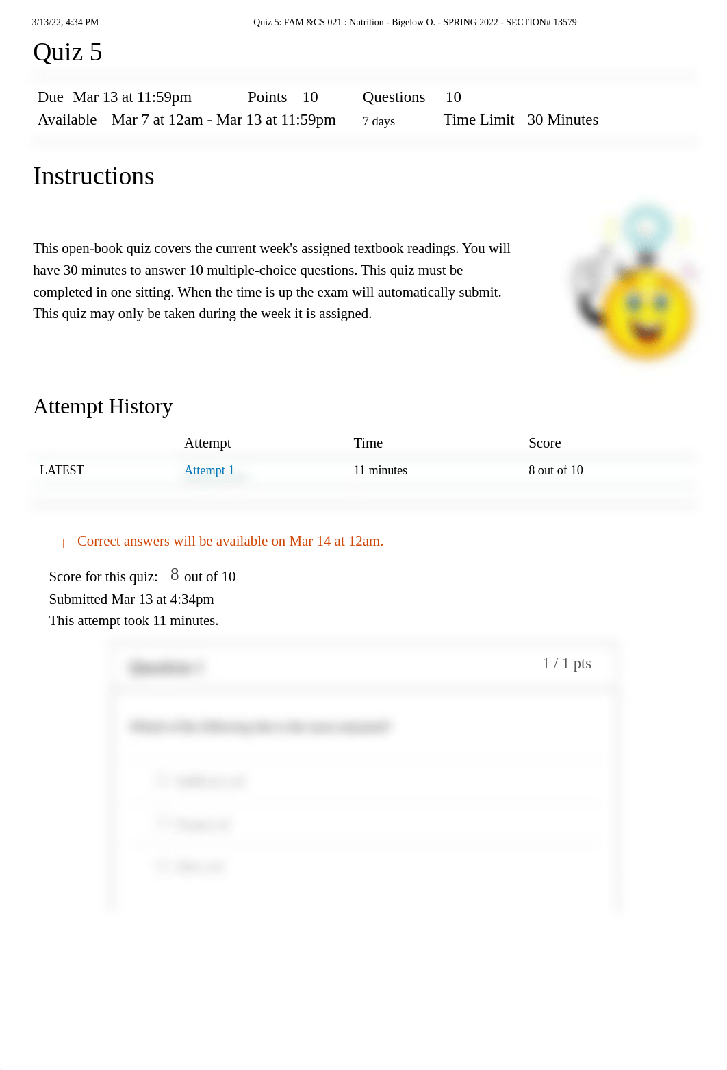 Quiz 5_ FAM &CS 021 _ Nutrition - Bigelow O. - SPRING 2022 - SECTION# 13579.pdf_d1veso84cll_page1