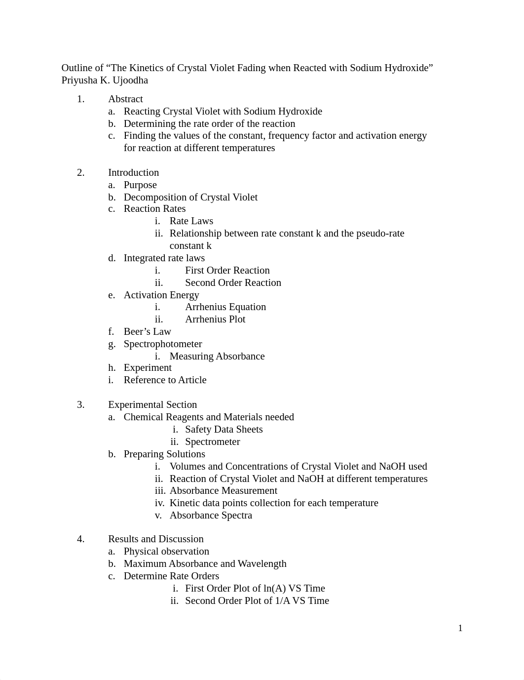 Outline of "The Kinetics of Crystal Violet Fading when Reacted with Sodium Hydroxide".pdf_d1vlu4mjn4a_page1