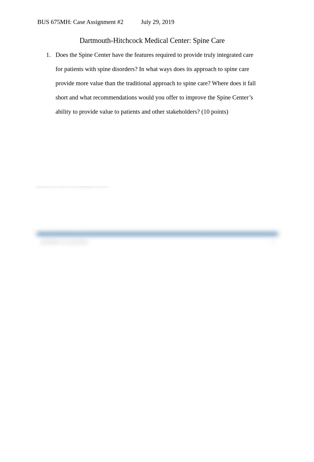 Clinton Questions for Case 2 - Dartmouth Hitchcock Medical Center-Spine Care.docx_d1w5v1q06mf_page1