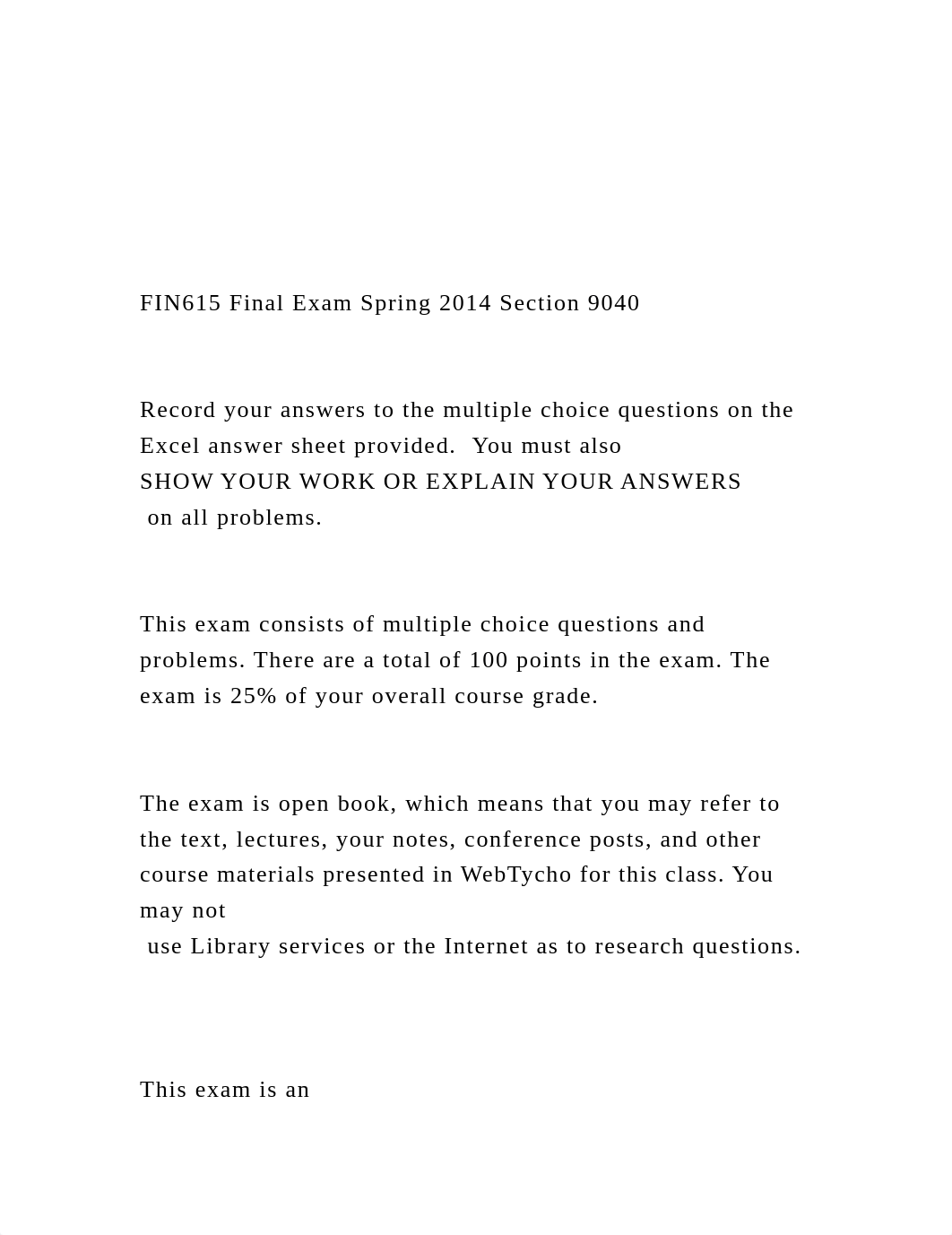 FIN615 Final Exam Spring 2014 Section 9040Record your .docx_d1x567nd01f_page2