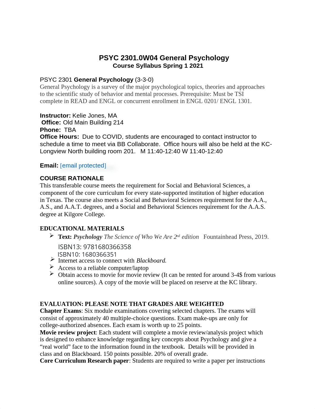 KJones PSYC 2301.0W04 General Psychology Syllabus SP1 2021 (3).docx_d1y13wk5w0v_page1