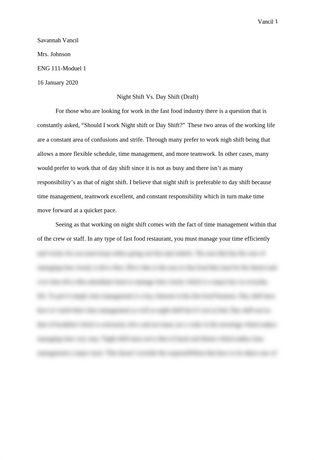 Night shift vs. Day shift essay savannah vancil.docx_d2059ztrkix_page1