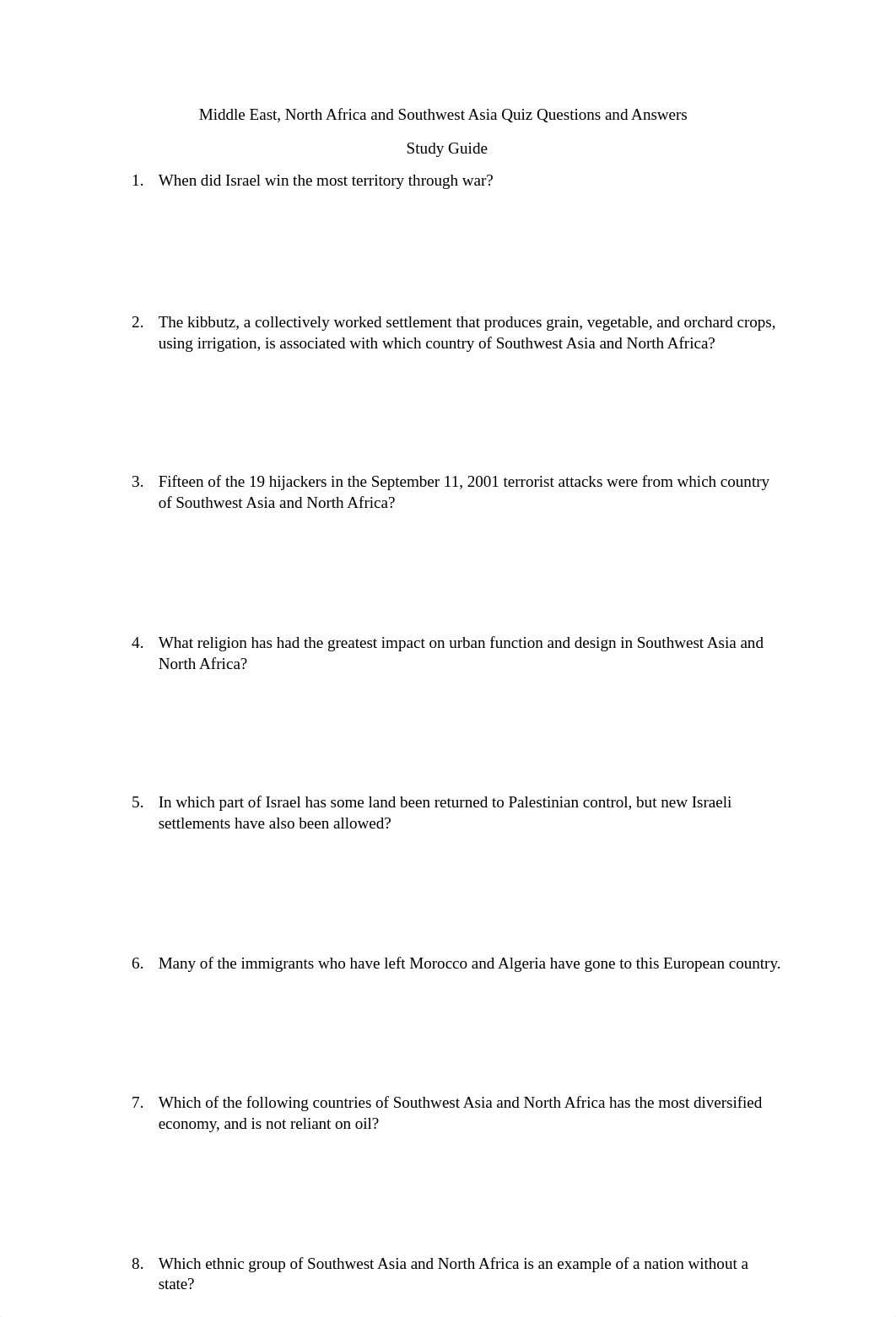 Middle East North Africa and Southwest Asia Quiz Questions and Answers Study Guide.docx_d21udp18yh1_page1