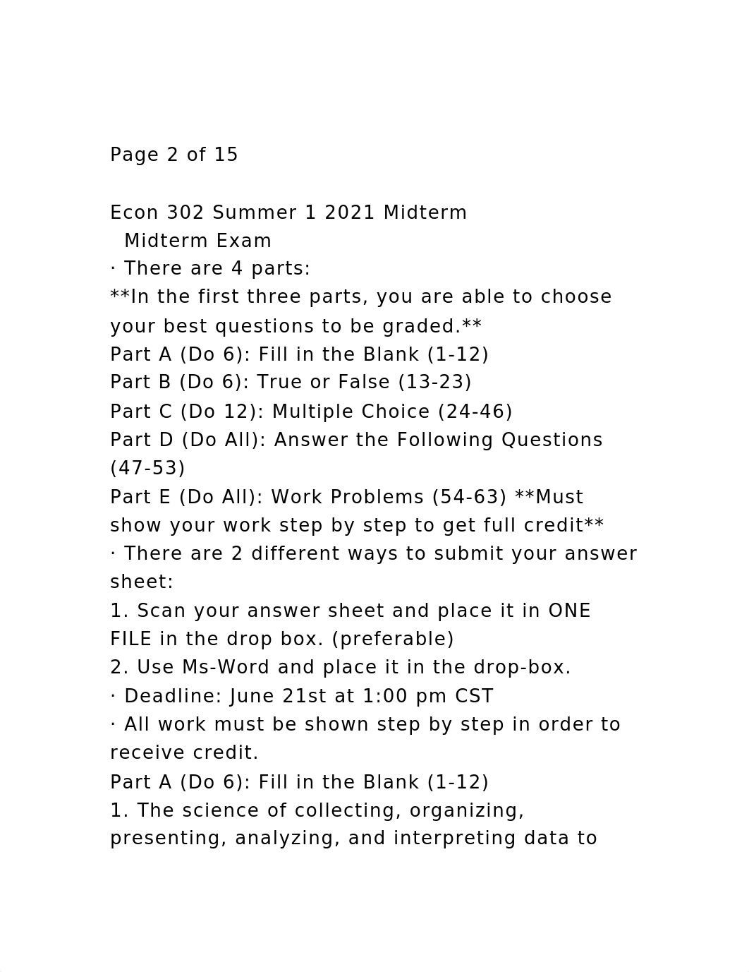 Page 2 of 15Econ 302 Summer 1 2021 Midterm  Midterm Exam ·.docx_d22ou9nyf0n_page2