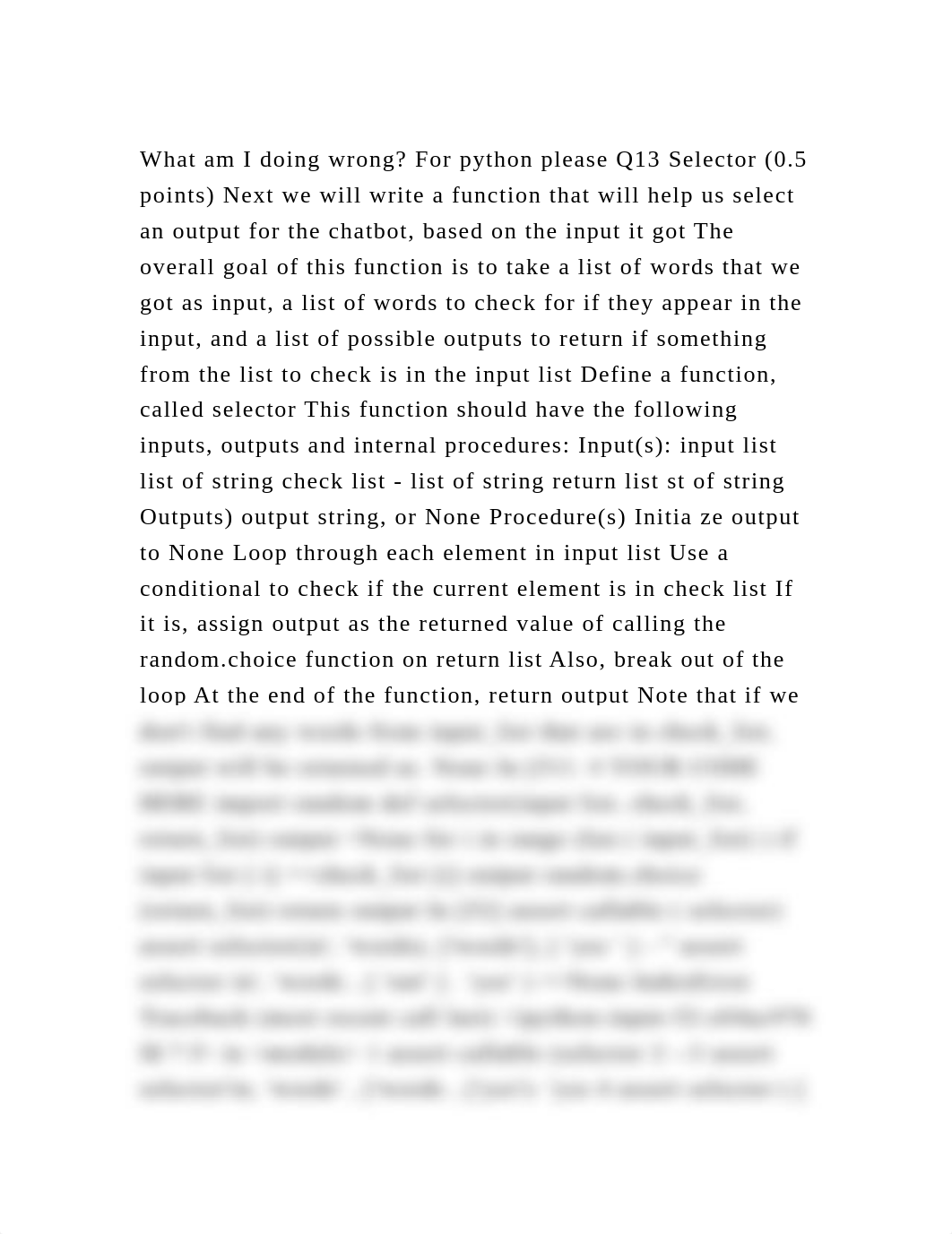What am I doing wrong For python please Q13 Selector (0.5 points) N.docx_d2425hp5yc1_page2