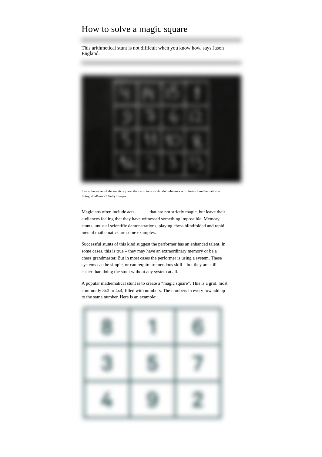 Jason England - How to solve a magic square _ Cosmos 66 - Dec-Jan 2016 under the headline 'Magic by_d259kkcn858_page1