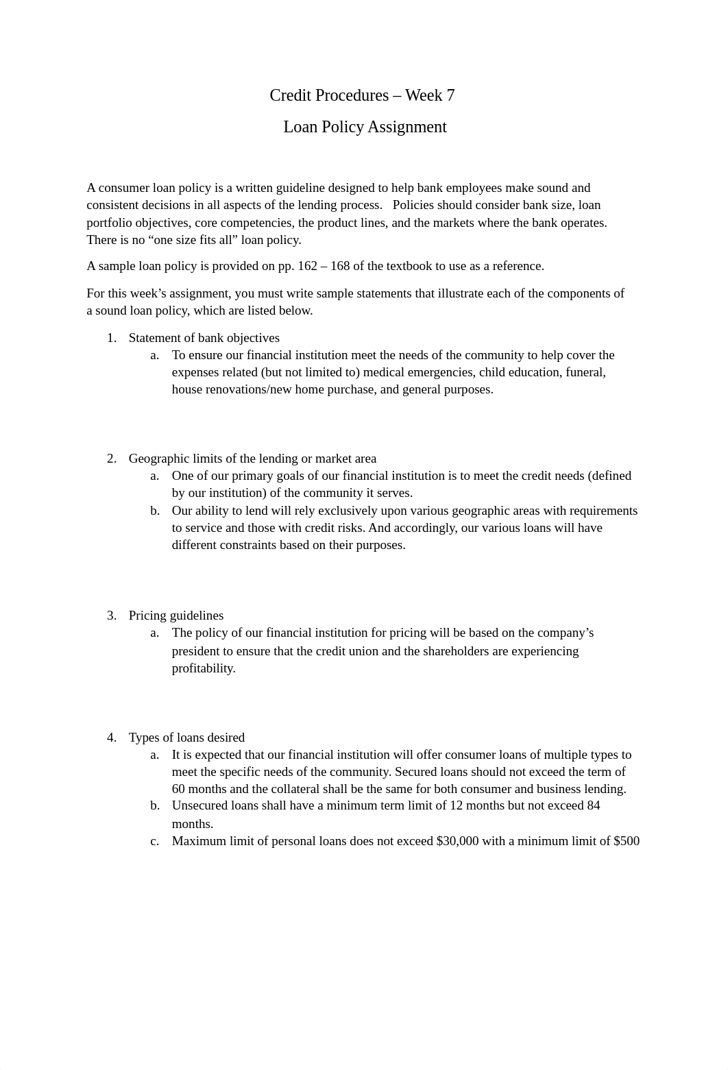 Credit Procedures - Week 7 - Loan Policy Assignment(1).docx_d25pevfep7l_page1