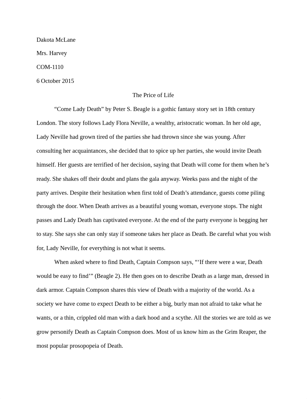 Response Essay- Come Lady Death Dakota McLane_d25v5tef1oh_page1