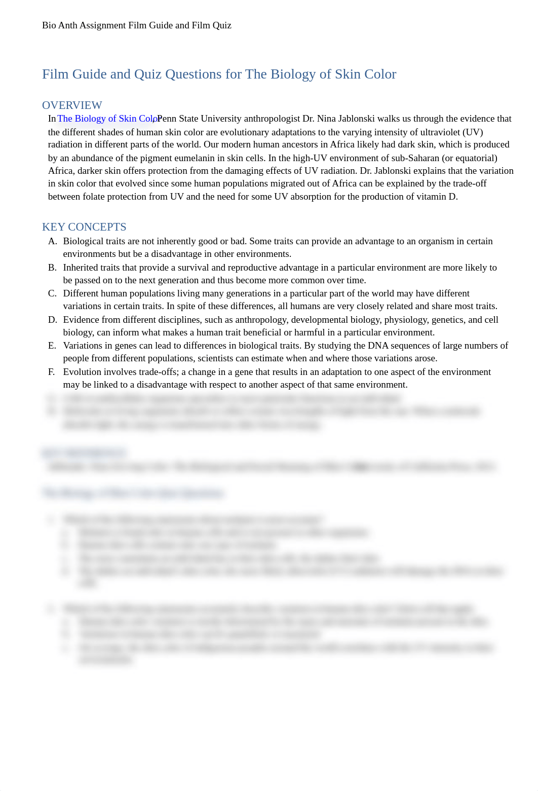 Bio Anth Assignment Video Quiz and Film Guide for Biology of Skin Color.pdf_d26316ridqz_page1