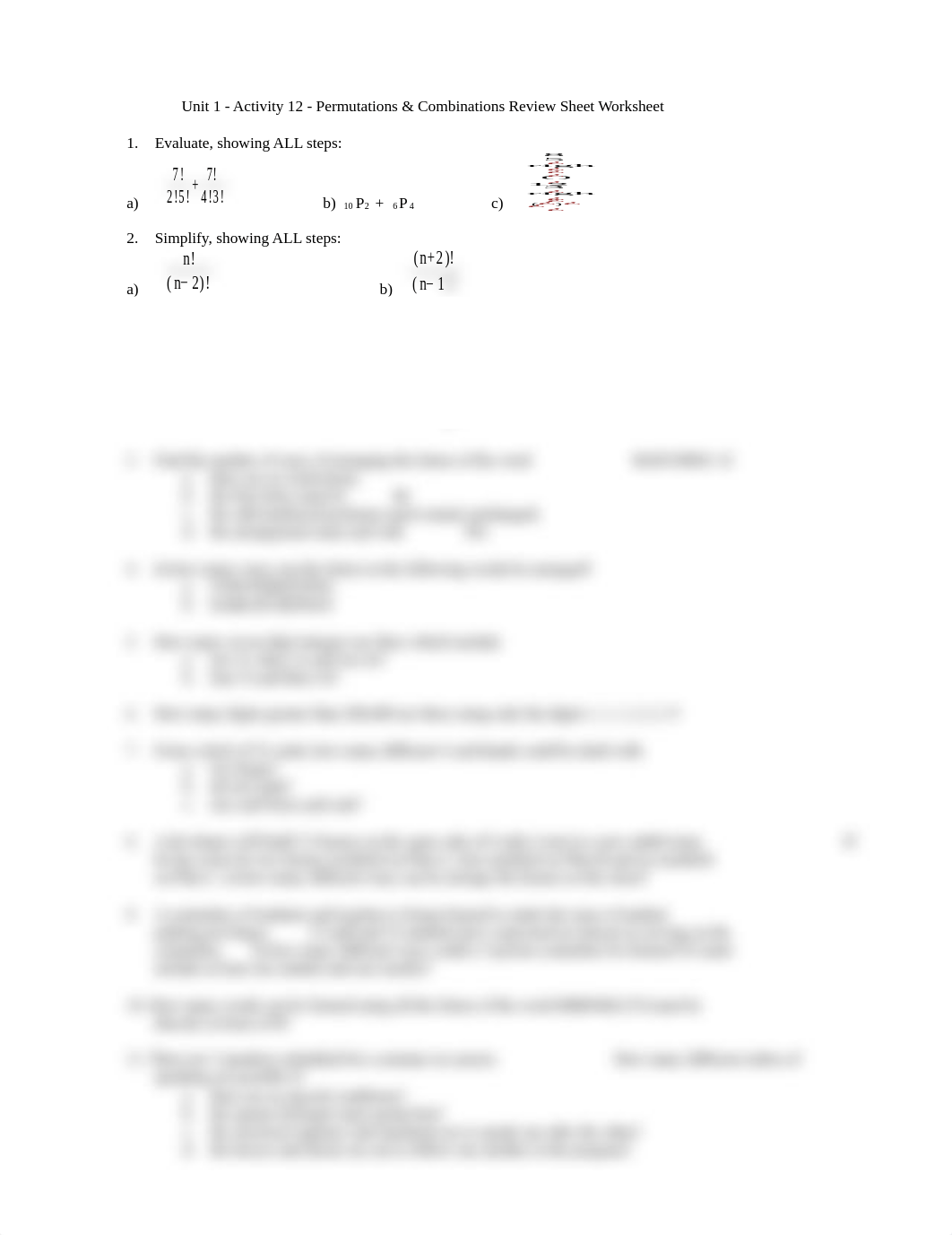 Unit 1 - Activity 12 - Permutations  Combinations Review Sheet Worksheet (2).docx_d26je4mqvp5_page1