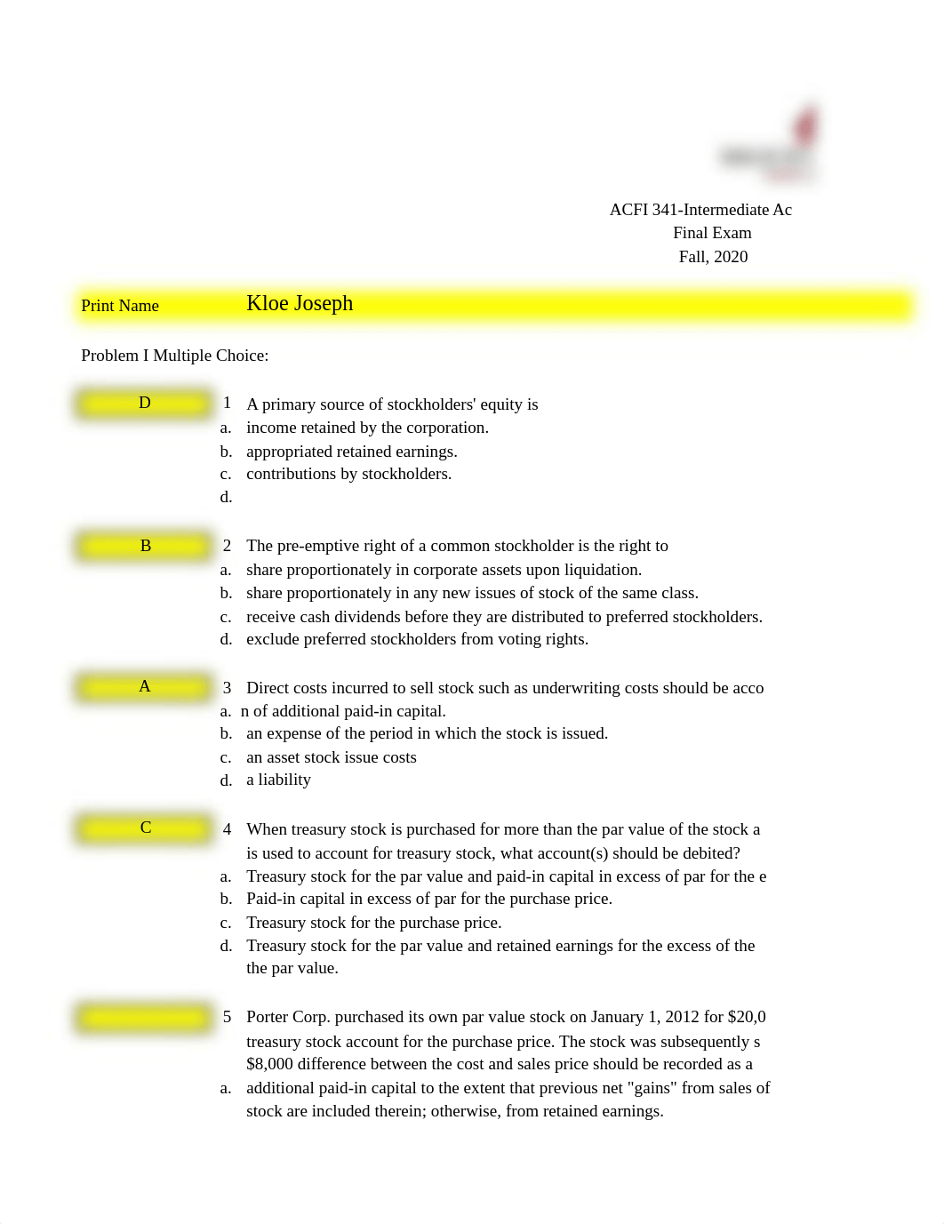 ACFI 341 Final Exam Spring 2020 GOOD May 3rd(1).xls_d282hvmu7ar_page1