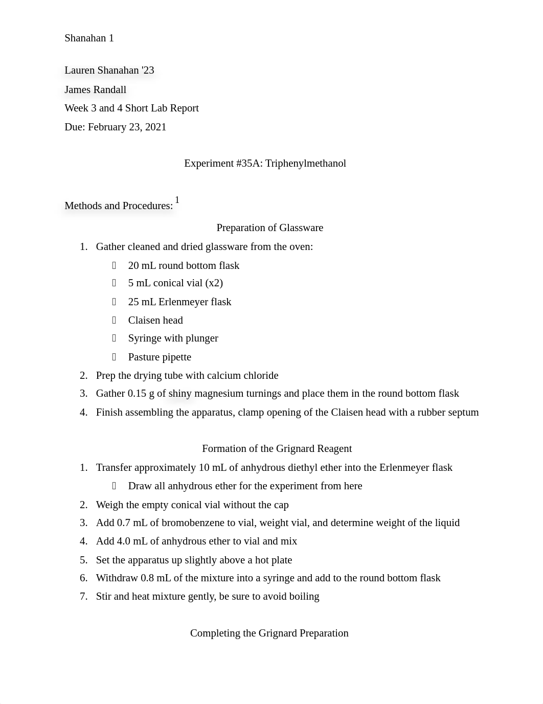 Experiment #35A - Triphenylmethanol Short Lab Report.docx_d285dd37954_page1