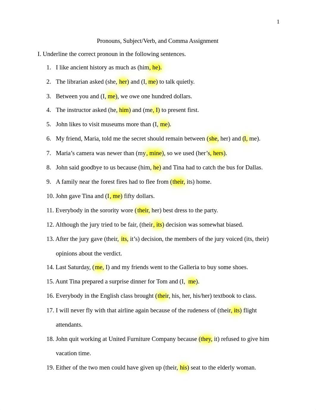 PRONOUNS SUBJECT-VERB ASSIGNMENT.docx_d29ll9ydz8t_page1