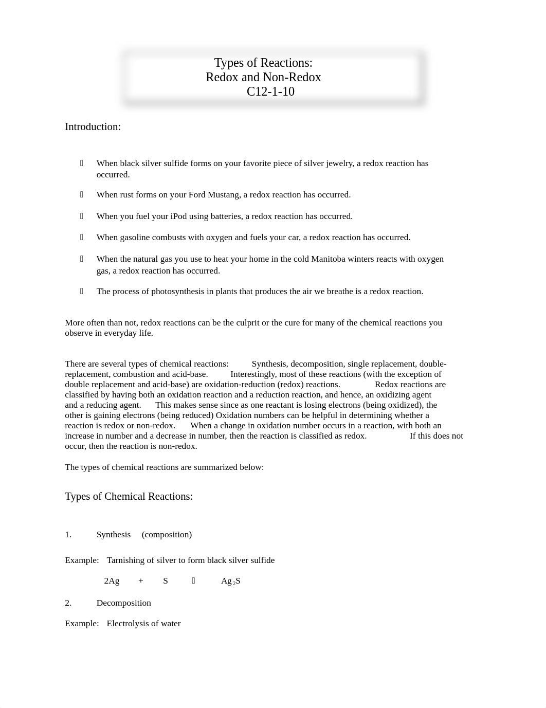 Redox and Non-Redox Reactions Experiments & Demonstrations C12-1-10.doc_d2b8f9orc1d_page1