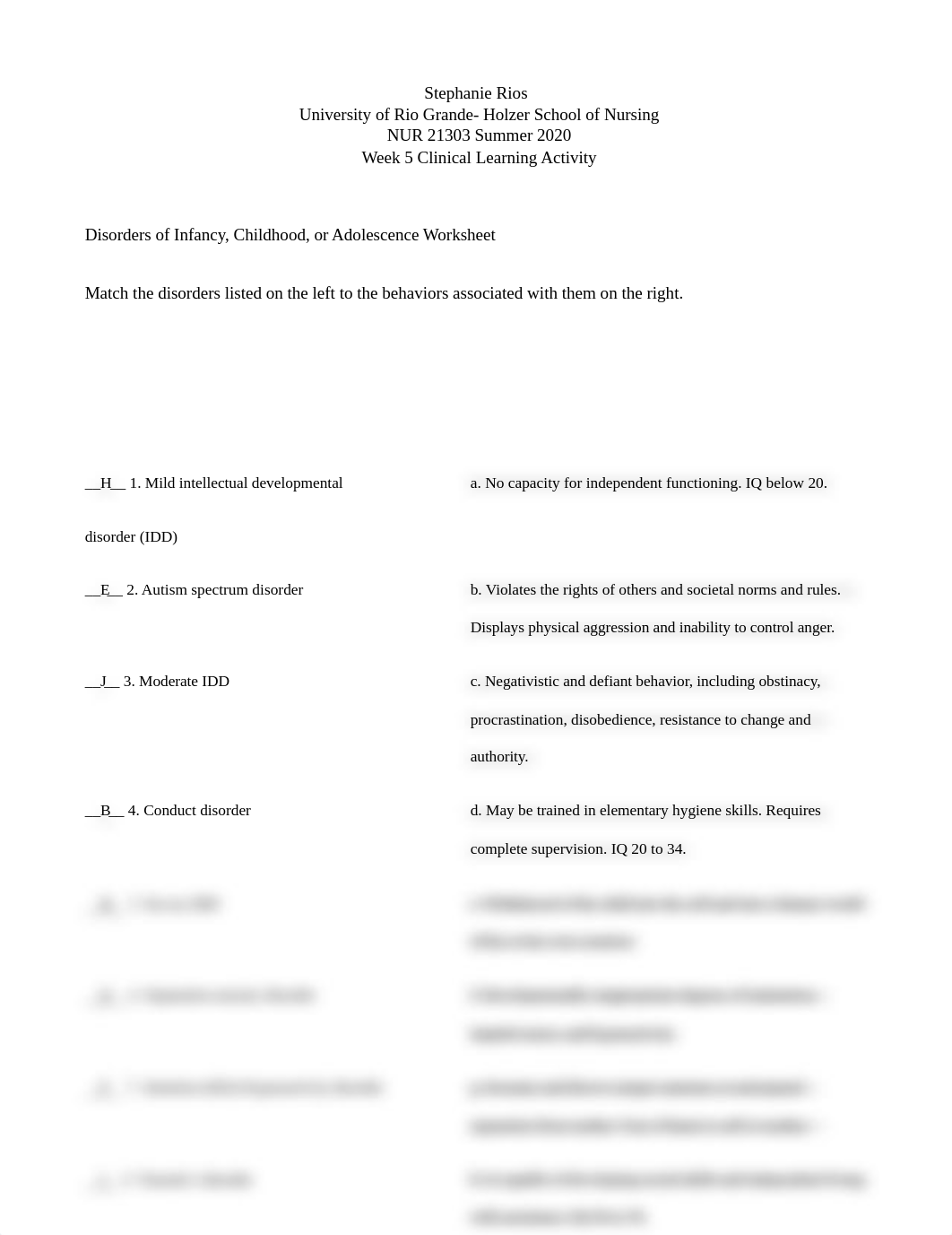 NUR 21303 Week 8 Disorders of Infancy, Childhood and Adolescence Worksheet.docx_d2bu3c7j0et_page1