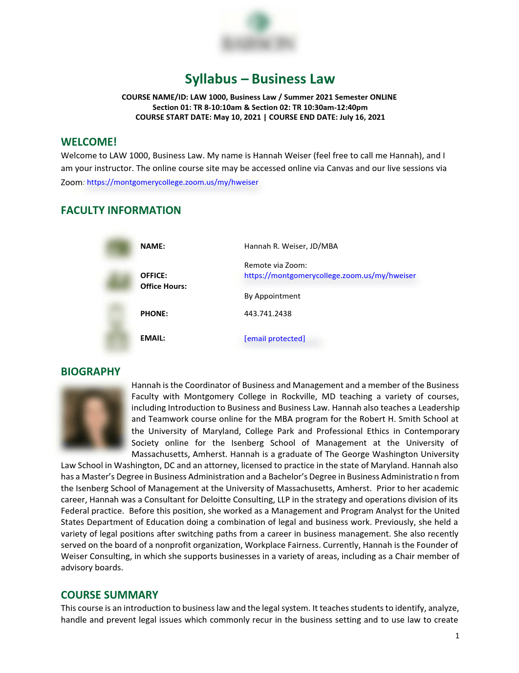 LAW 1000 Business Law Babson Summer 2021 Remote Course Syllabus-1.pdf_d2bwefr7vbi_page1