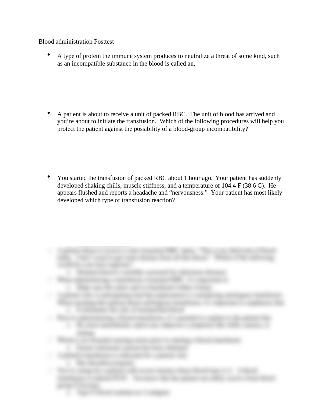 Blood administration Posttest.docx_d2cpmfhkn1f_page1