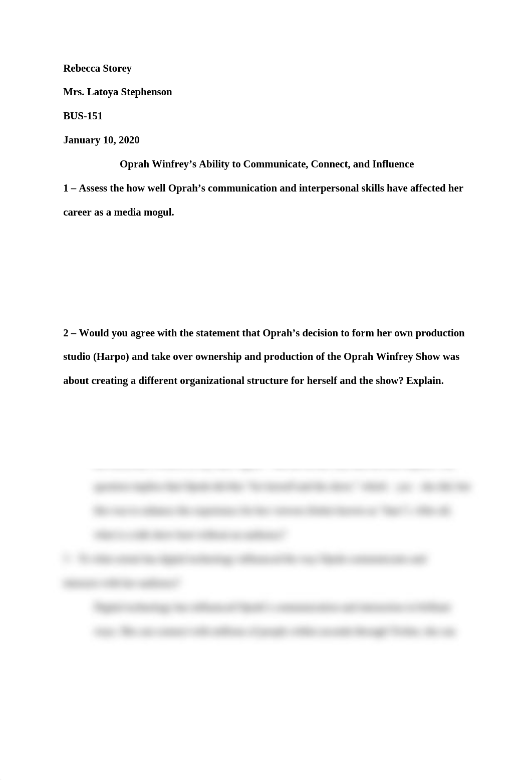 BUS-151 Oprah Winfrey's Ability to Communicate, Connect, and Influence - RStorey.docx_d2d57kyo62f_page1