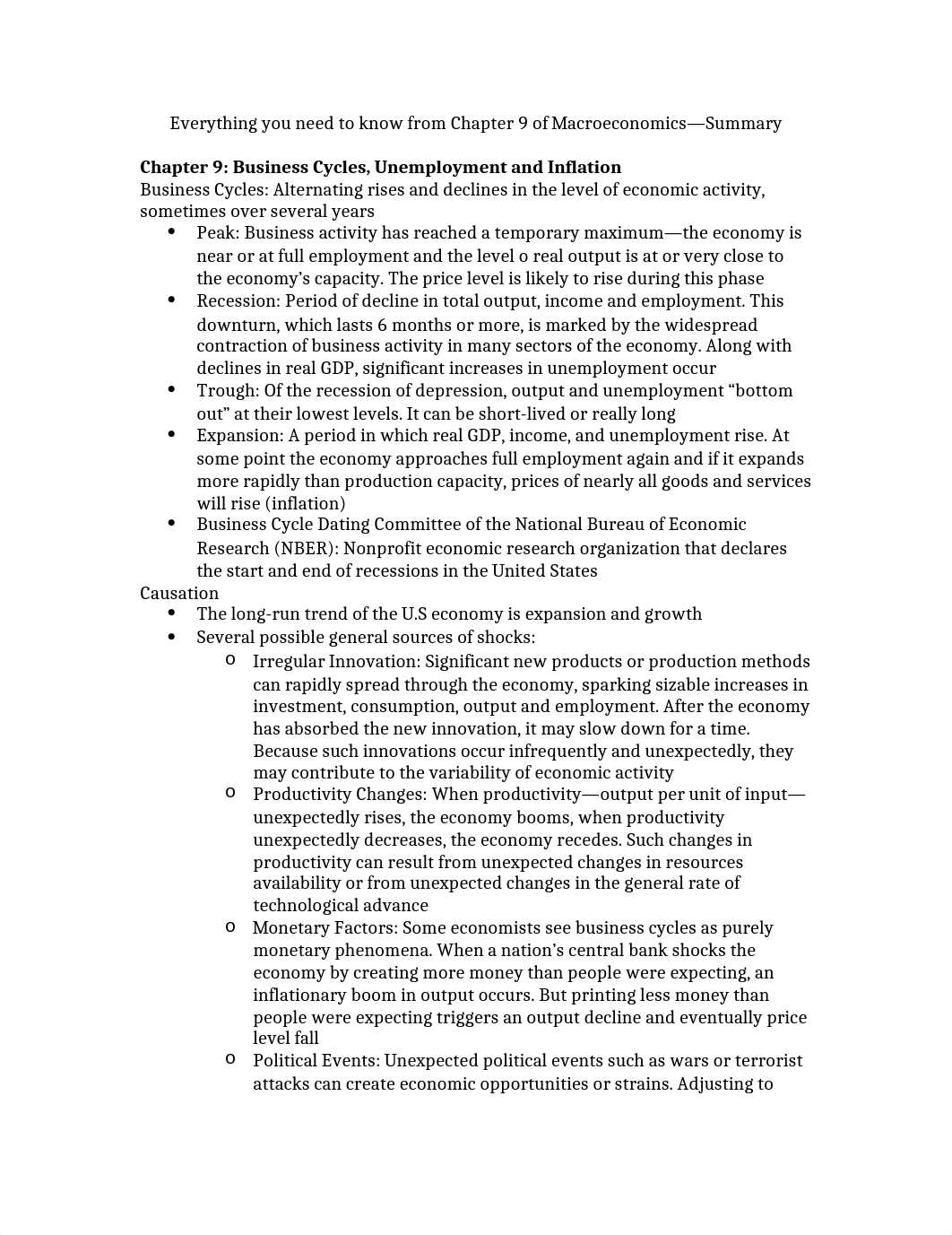 Chapter 9 Summary- Business Cycles, Unemployment and Inflation_d2dkkrxeakw_page1