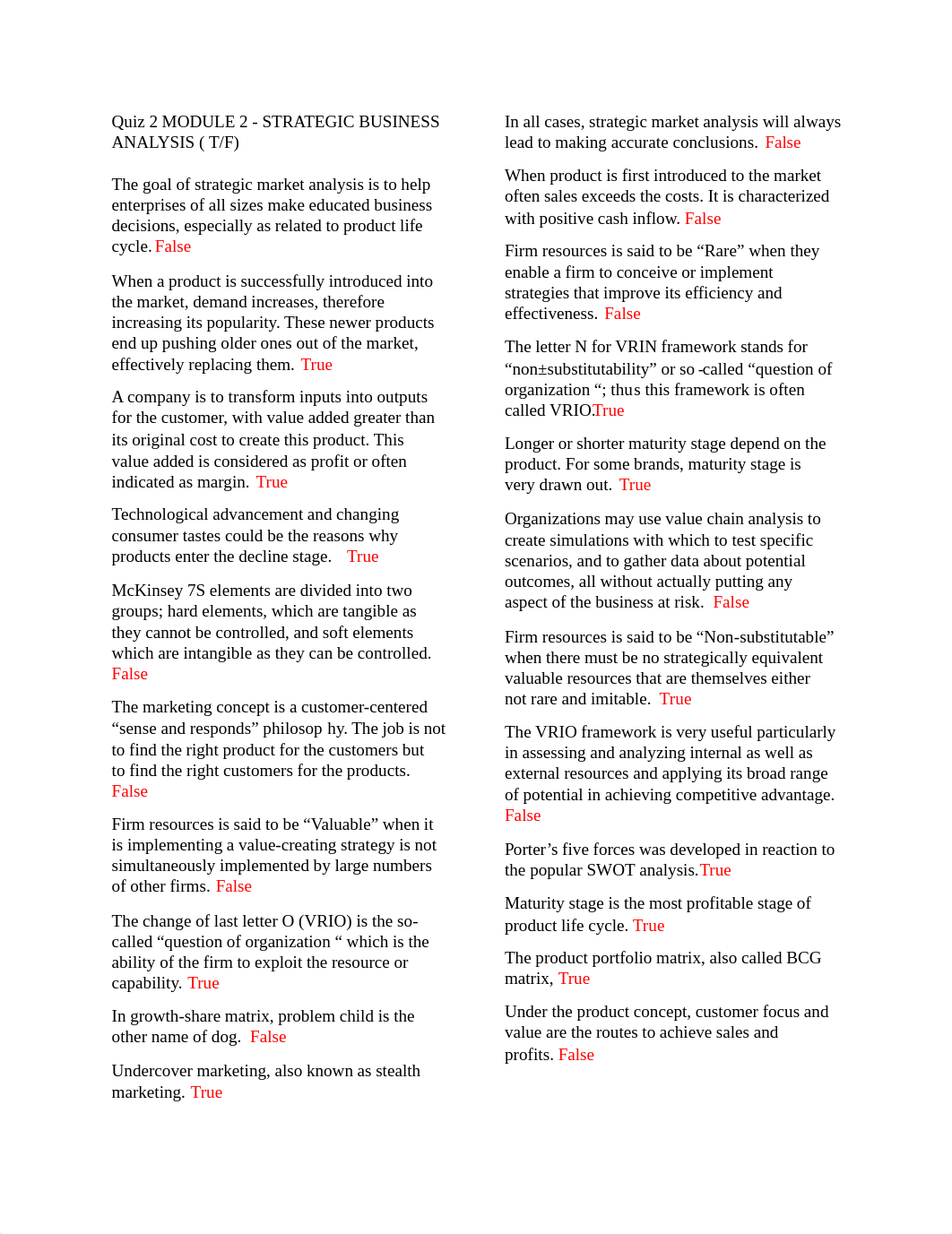 Quiz 2 MODULE 2 Strategic Business Analysis True False.pdf_d2eo573yw1w_page1