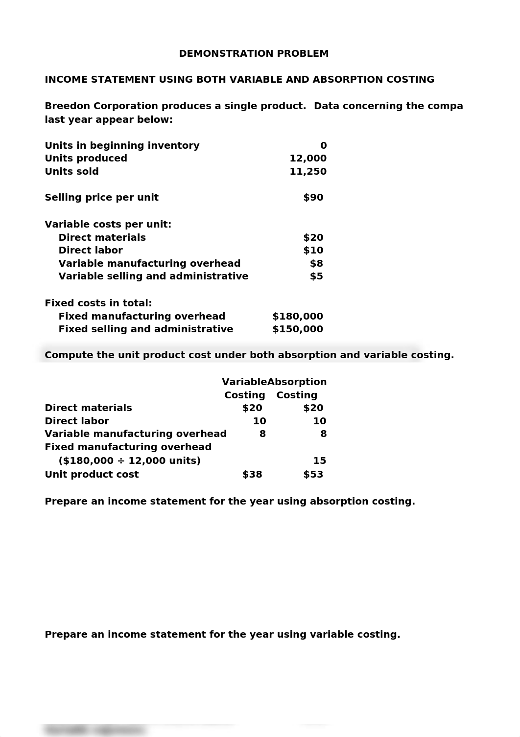 Demo Problem_Income Statement Variable and Absorption Costing.xlsx_d2eyofgwo1b_page1