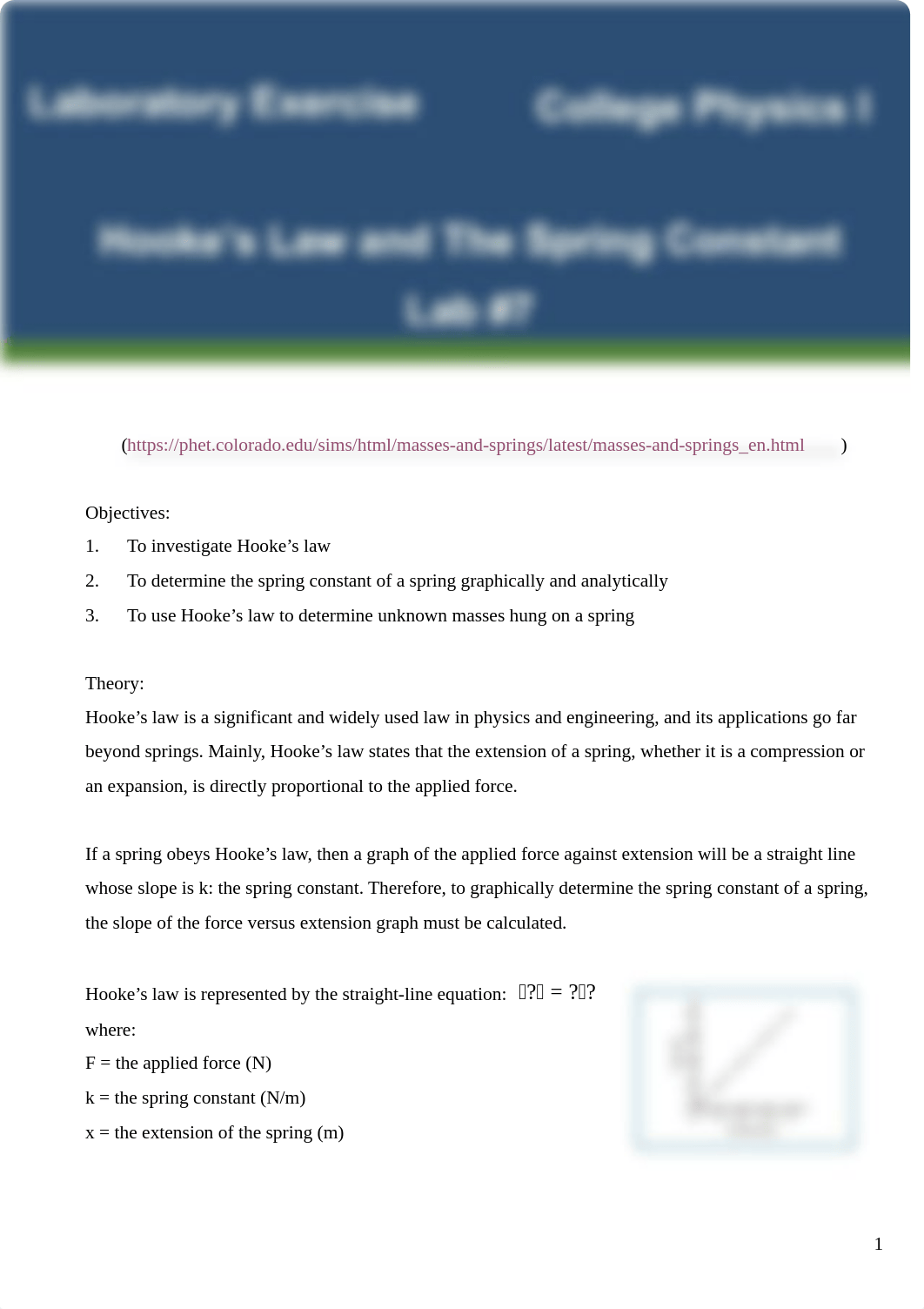 Lab #7 Hooke's Law and The Spring Constant, Brittany Barker.pdf_d2fqzmh4qm4_page1