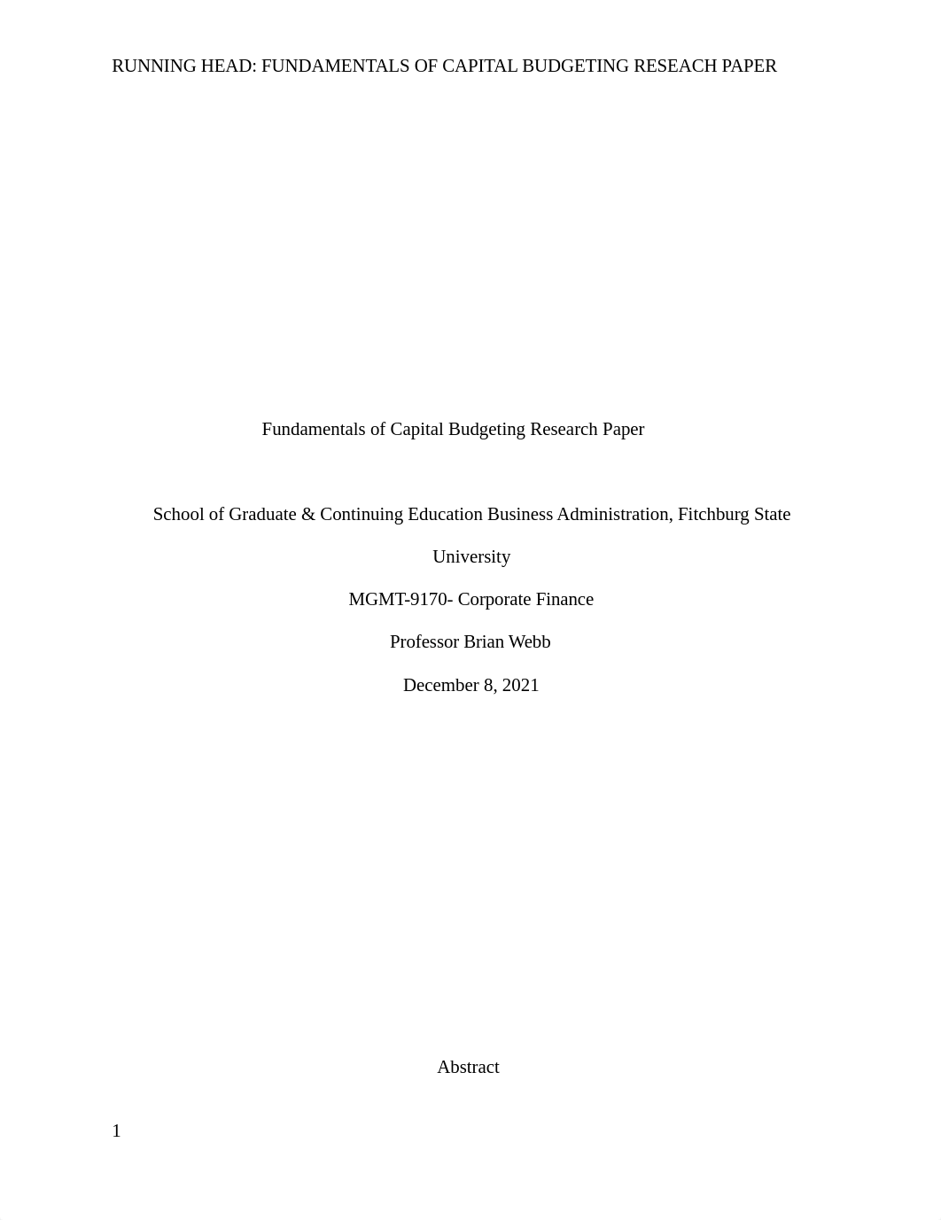 Capital Budgeting Research Paper - Corporate Finance.docx_d2g46vzs1r6_page1