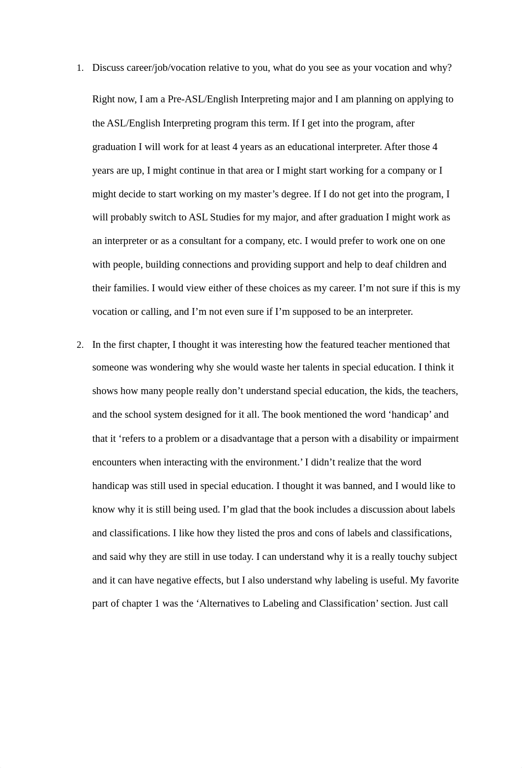 SPED 418 Reflection #1: Discuss career/job/vocation relative to you, what do you see as your vocatio_d2gkkt0ukz9_page1