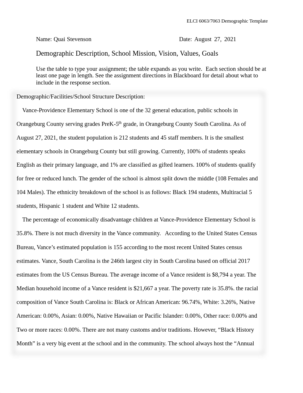 ELCI 7063 Demographics, Mission, Vision, Values and Goals Impact on Curriculum Development.pdf_d2guuflbtfa_page1