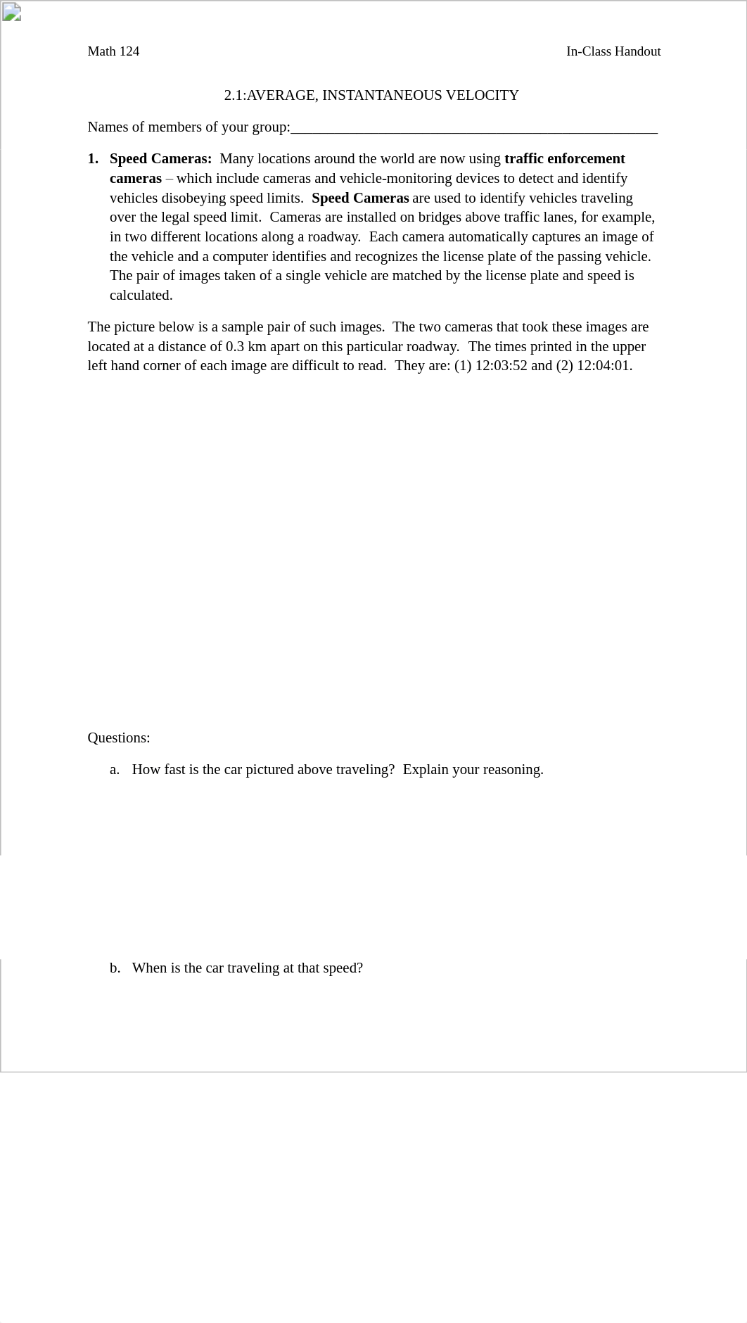 124 (2.1) Average, Instantaneous Velocity (In-Class Handout) (1).pdf_d2i2u9s72qb_page1