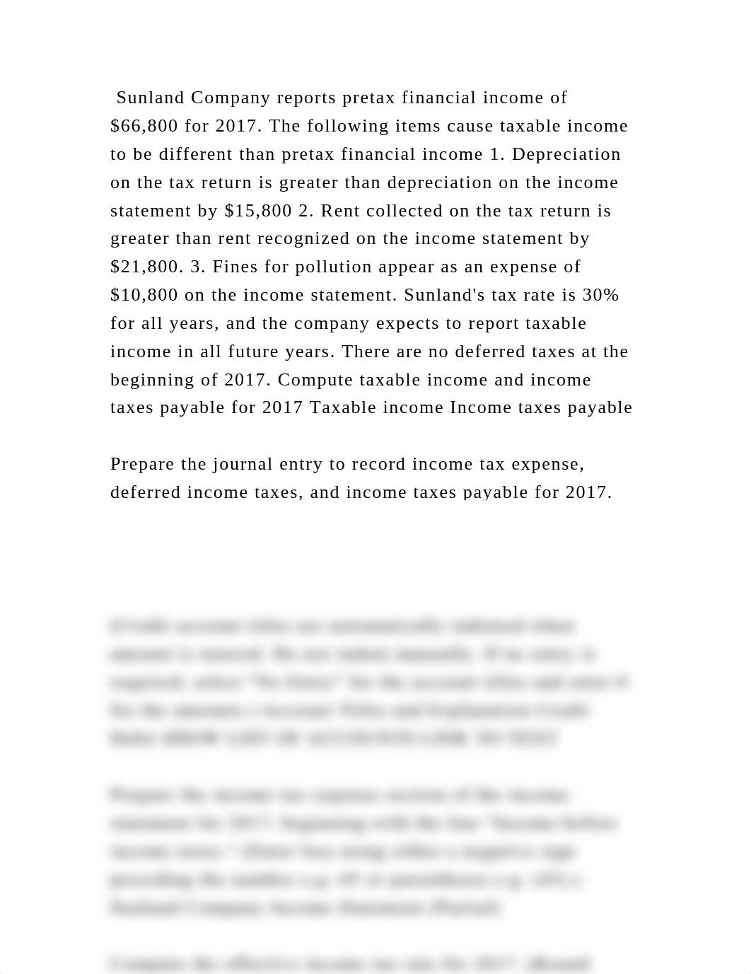 Sunland Company reports pretax financial income of $66,800 for 2017. .docx_d2iq1w4lheh_page2