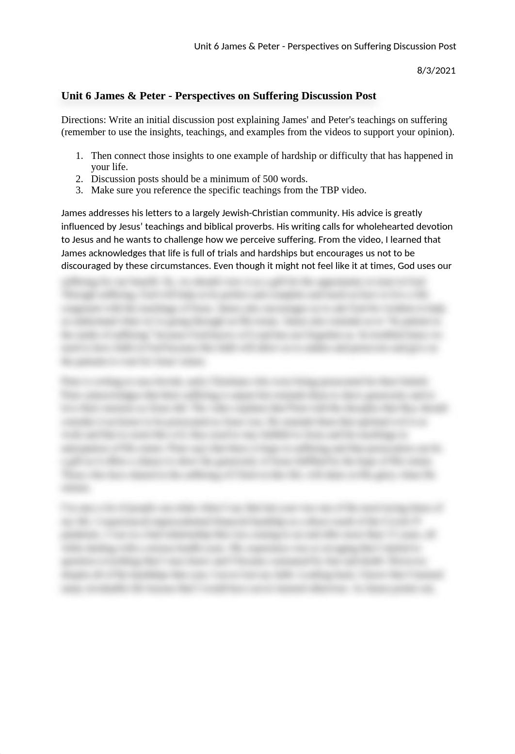 Unit 6 James & Peter - Perspectives on Suffering Discussion Post .docx_d2jtzcx7075_page1