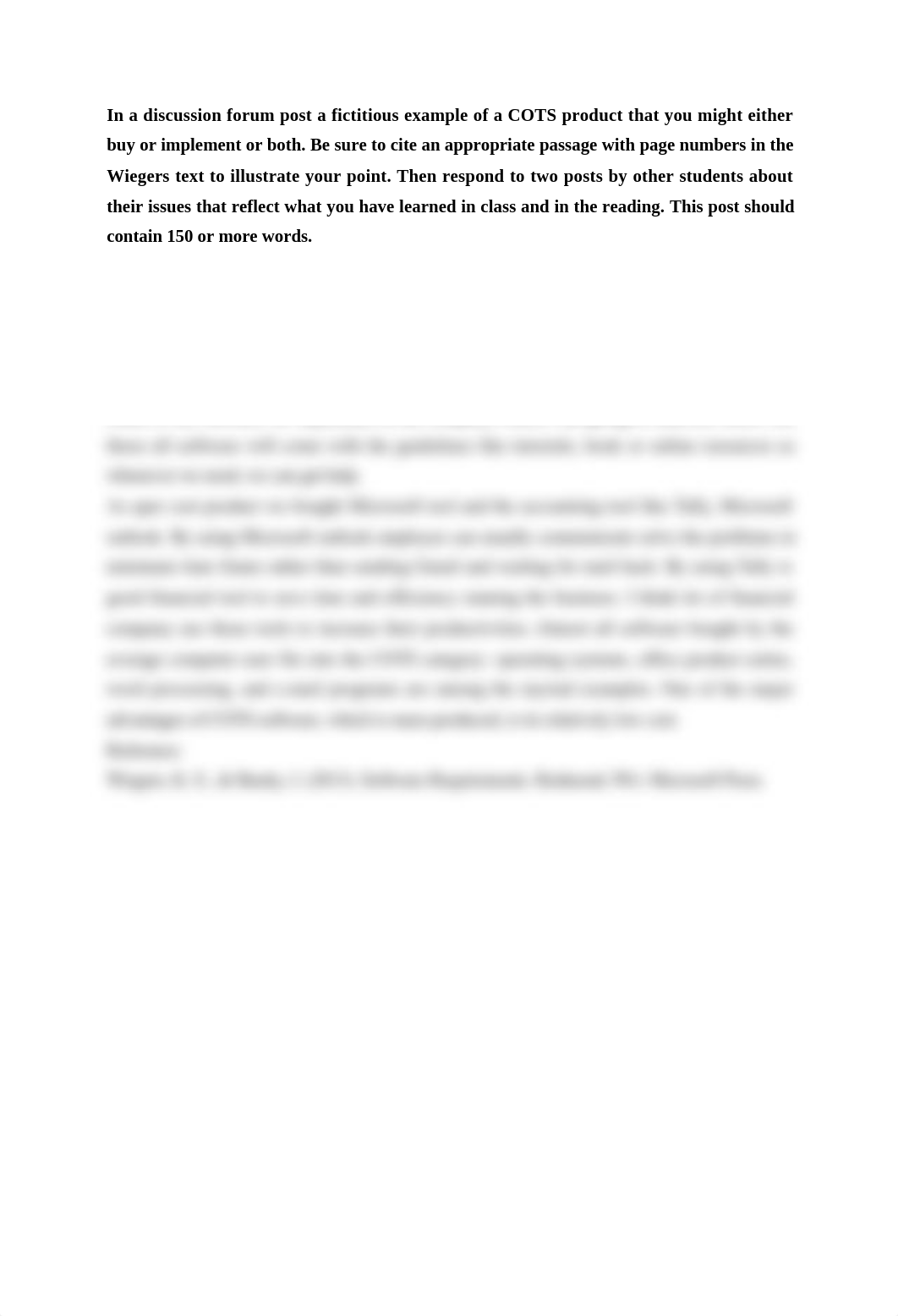 In a discussion forum post a fictitious example of a COTS product that you might either buy or imple_d2kt341drxx_page1