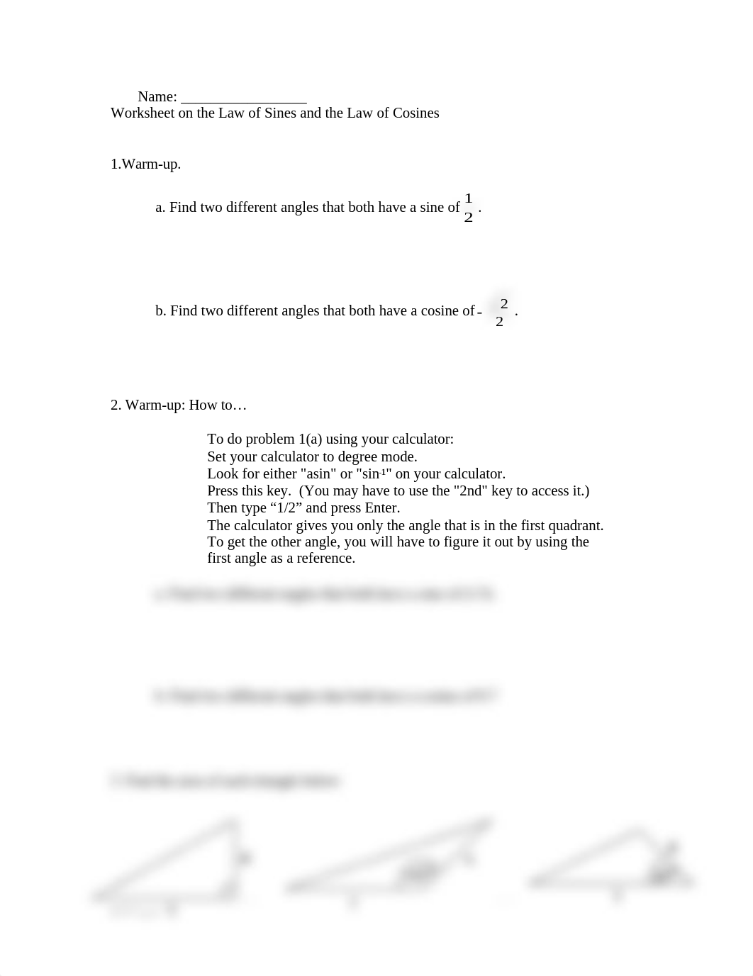 Review Worksheet on the Law of Sines and the Law of Cosines.doc_d2ls8vppeao_page1