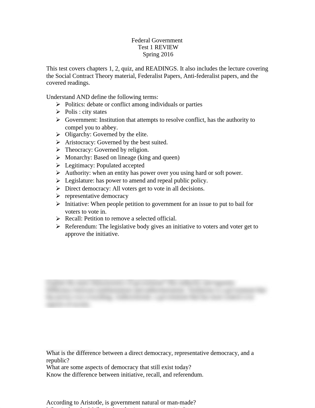 Federal Govt 2305 Test 1 Review Chap 1, 2, activities, and readings SPRING 2016_d2mac54ly76_page1