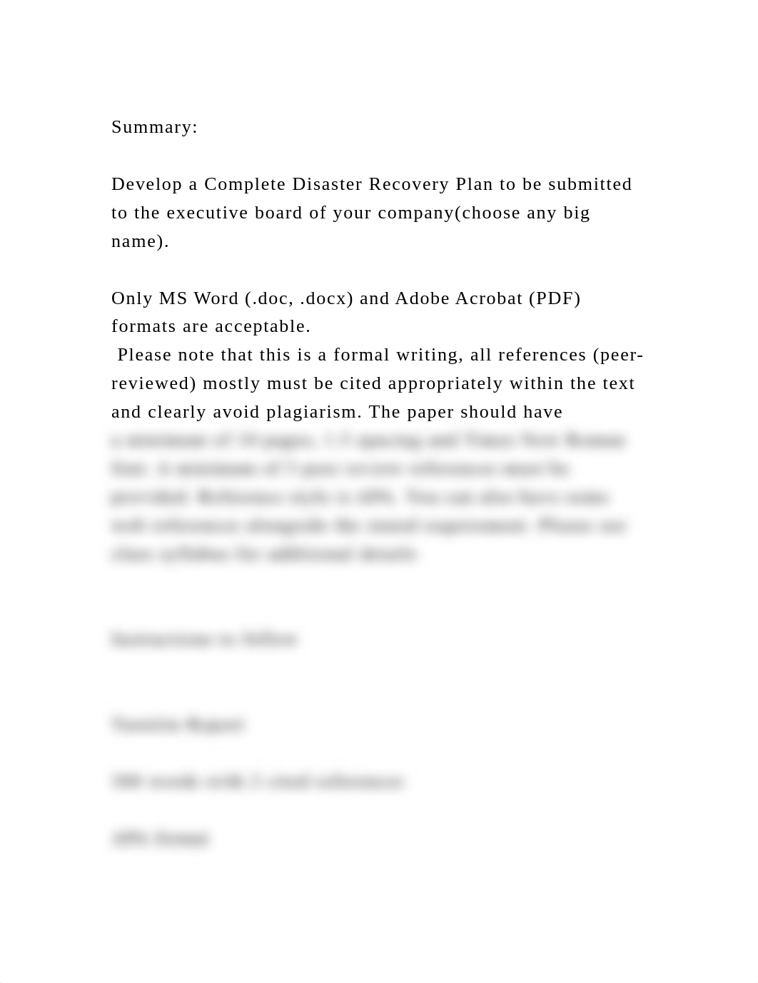 SummaryDevelop a Complete Disaster Recovery Plan to be submitte.docx_d2mmoel4pl0_page1