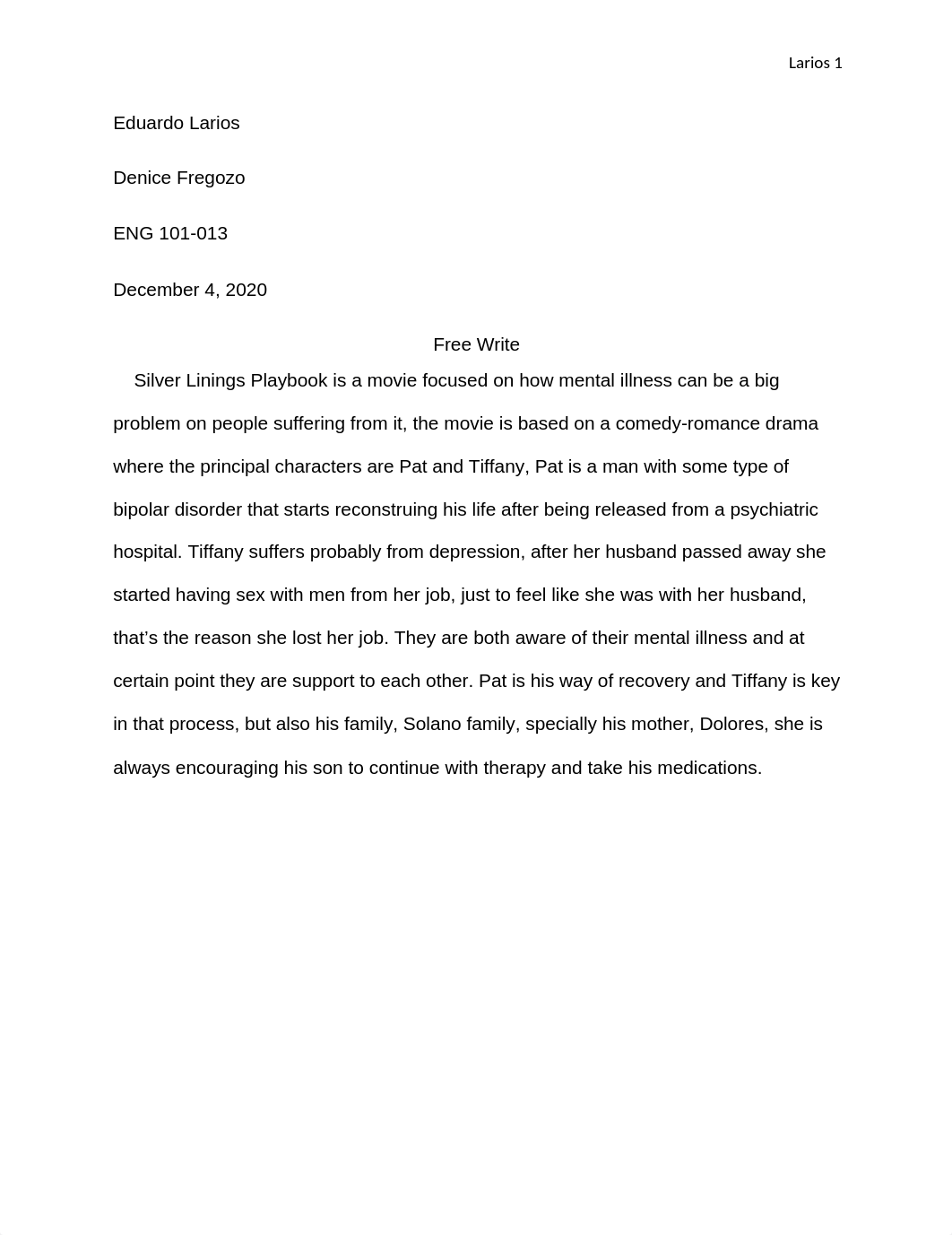 Silver Linings Playbook Literary Analysis - Final Essay Exam.docx_d2nj166ter9_page1