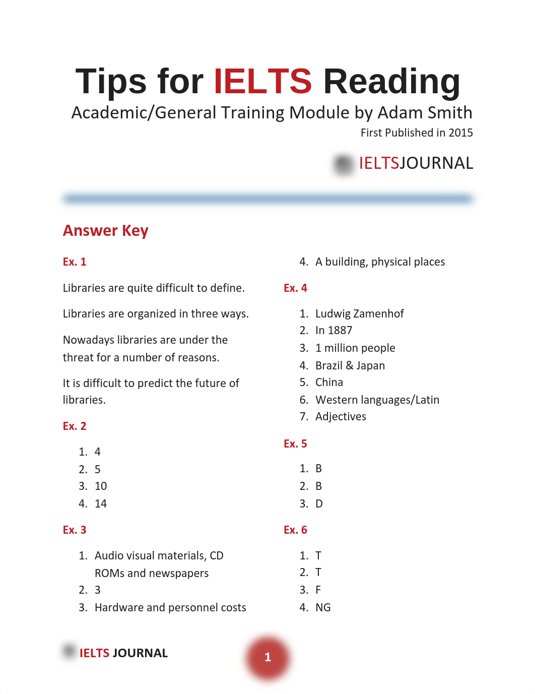 Ielts Journal - Tips for IELTS Reading Academic General Training Module Answer Key by Adam Smith_d2o3w00rvsl_page1