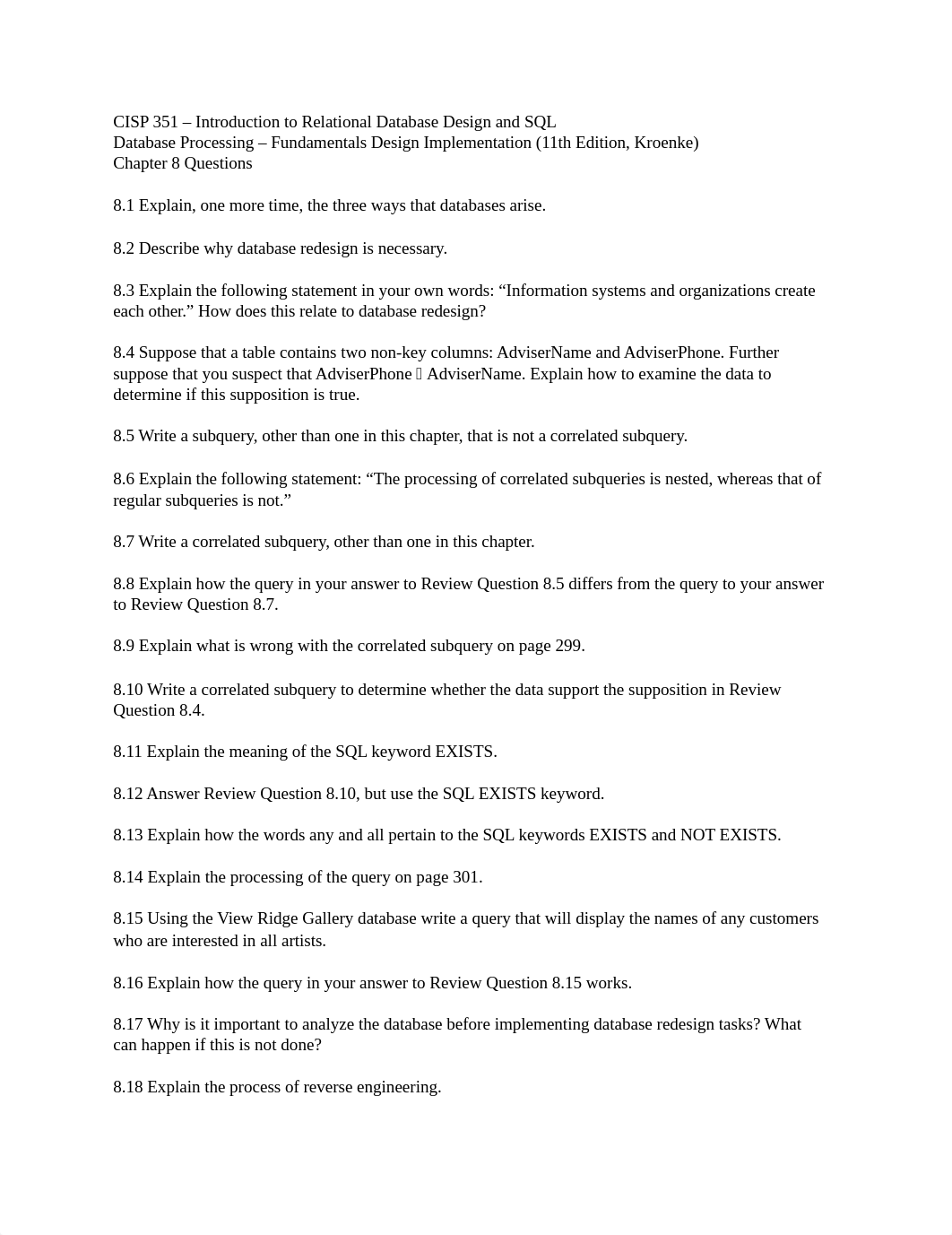 CISP 351 - Relational Database Design & SQL - Chapter 8 Questions.docx_d2p2iic4yhx_page1