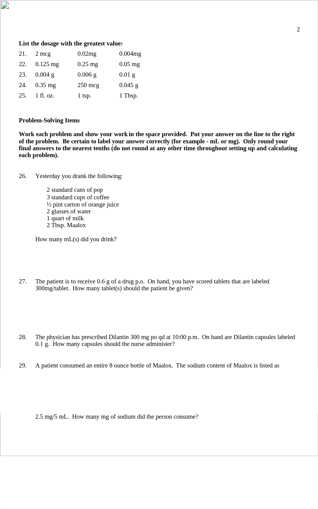 Drug Dosage Calculation Practice Exam 1718(1).doc_d2py9wh83gs_page2