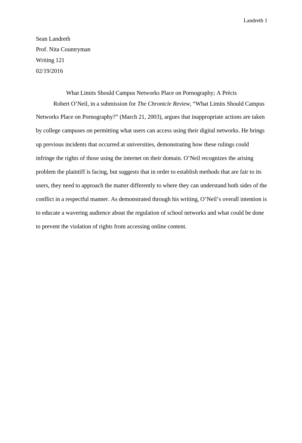 [Writing 121 Essay Assignment] Rhetorical Precis - College Campuses Networks and Pornography.docx_d2q9xfl56rk_page1