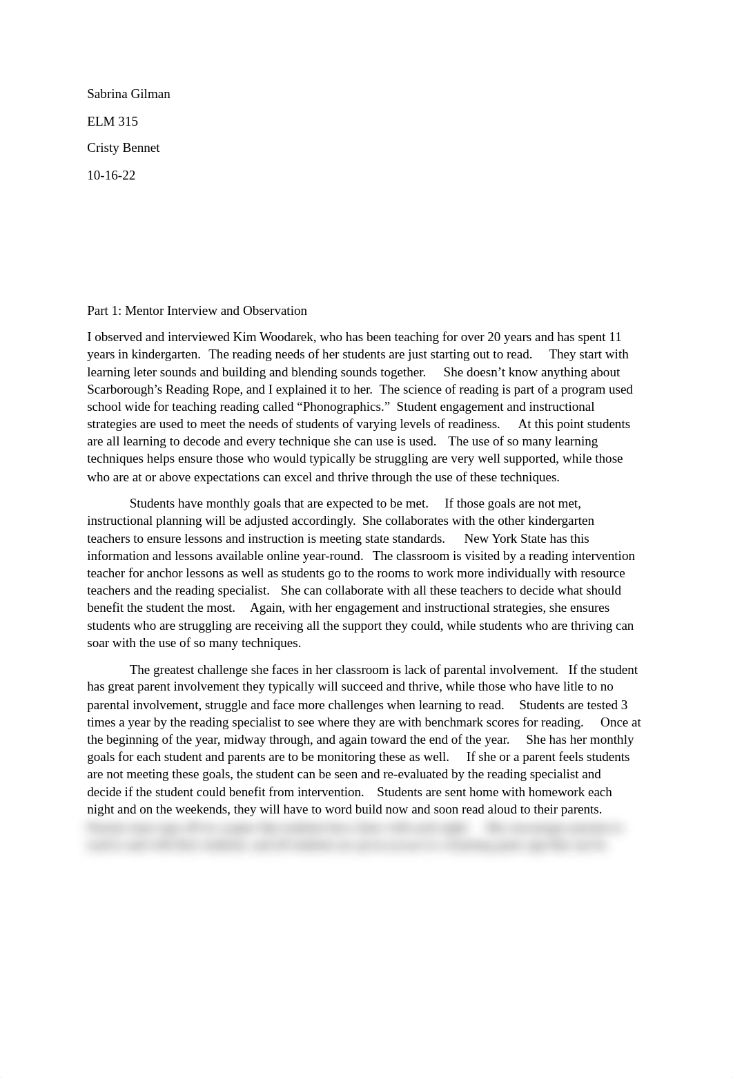 ELM315 Clinical Field Experience A Practitioner Observation and Interviews.docx_d2qitmaq480_page1