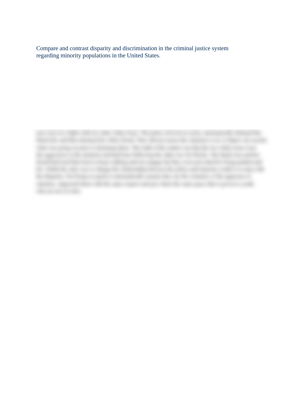 Compare and contrast disparity and discrimination in the criminal justice system regarding minority_d2r3o7f64oj_page1