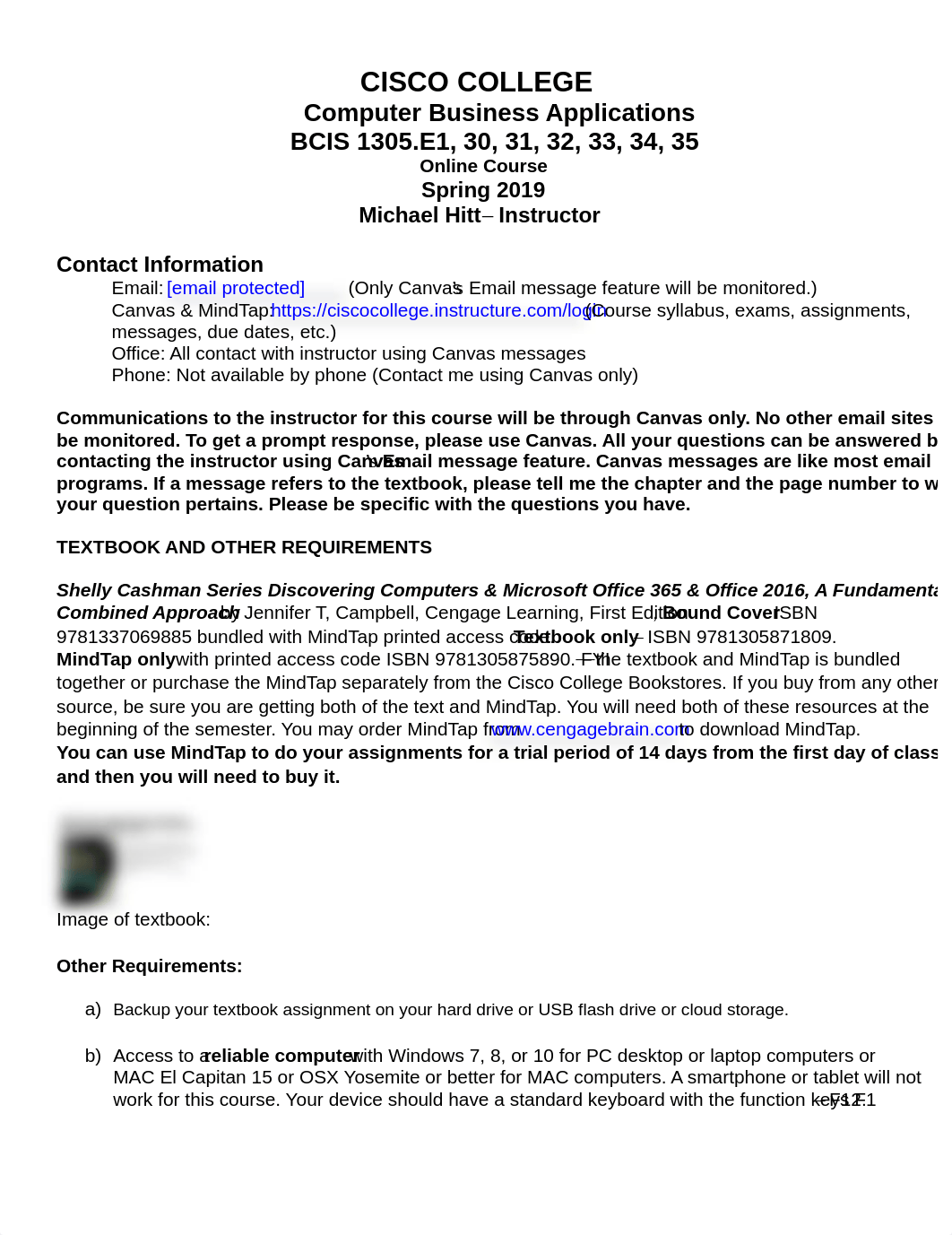 Hitt Cisco College BCIS 1305.E1, 30, 31,32, 33, 34, 35 online syllabus spring 2019.pdf_d2rhoanpe8z_page1