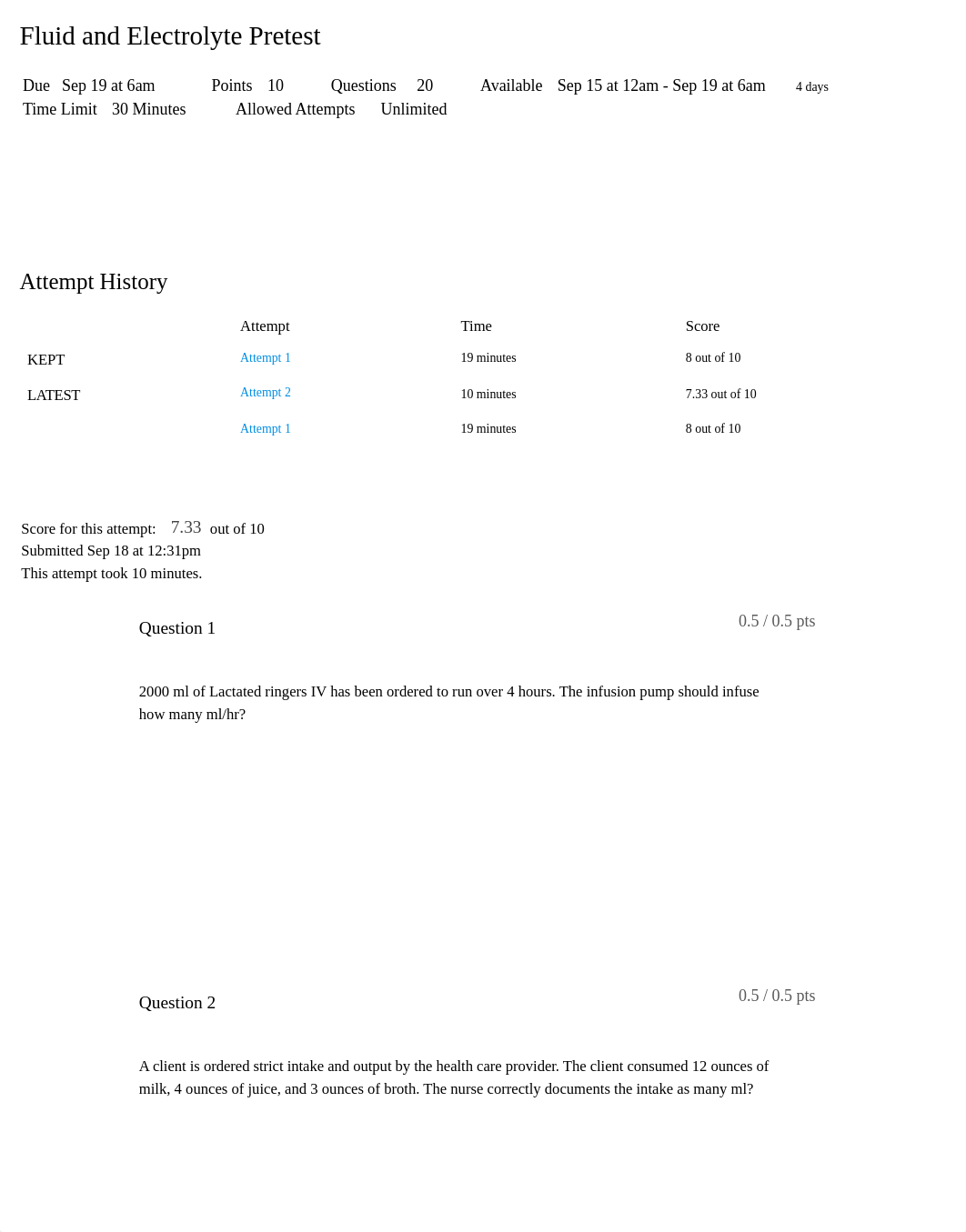 Fluid and Electrolyte Pretest: NSG132 Concepts in Nursing II (30237).pdf_d2rido83x2k_page1