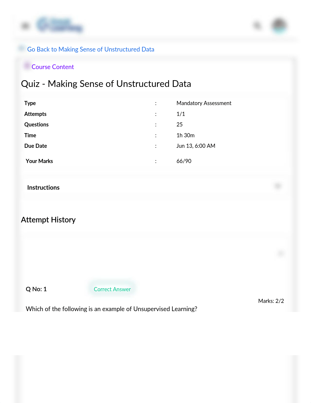 Quiz - Making Sense of Unstructured Data_ Making Sense of Unstructured Data - Great Learning.pdf_d2ry49f0d0x_page1