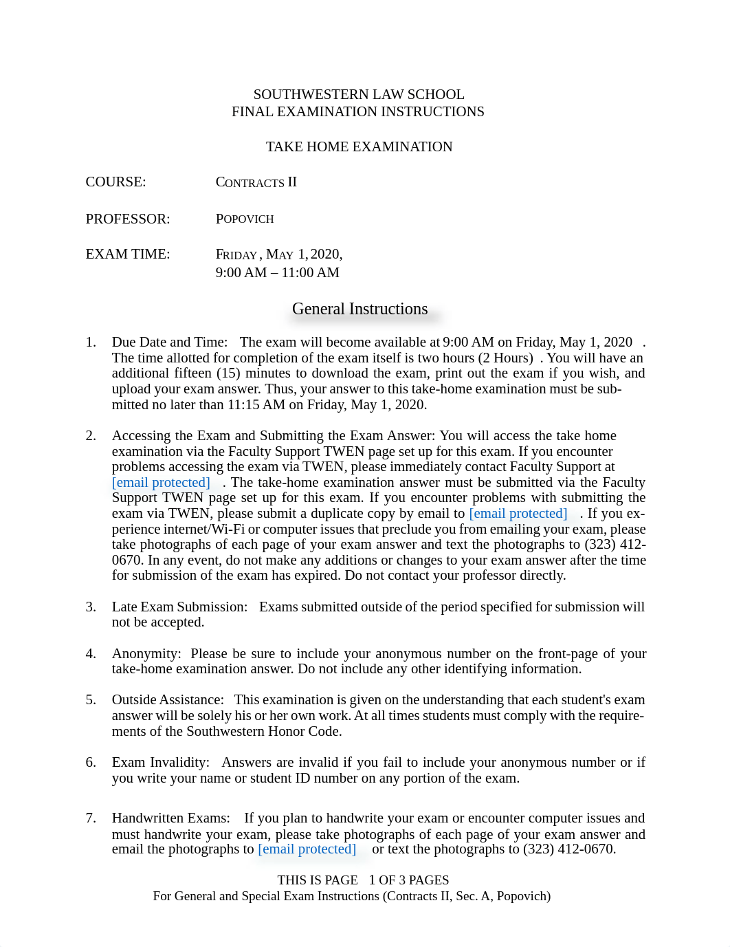 Contracts II - Essay and Short Answer Take Home Exam - Spring 2020.pdf_d2schjdg0v7_page1